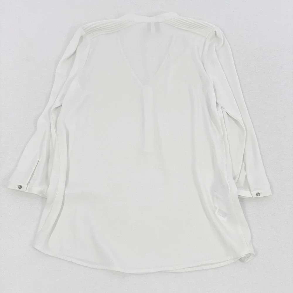 Mango Suit Blouse Womens XS White V-Neck Pleated Office Minimal 90s Capsule MJ